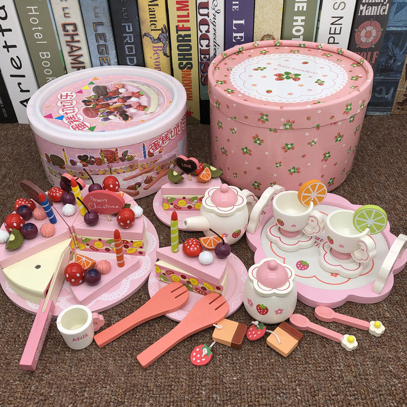 Girl's new year birthday gift simulation cake children's wooden cutting play house kitchen little Princess toy - Upgraded…