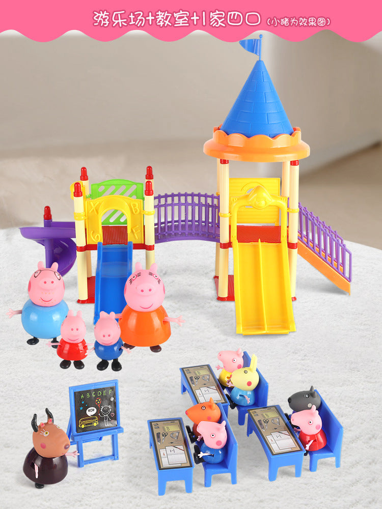 Peppa Pig Toy Play House Double-Sided House Educational Doll for Girls Boys Children's Day Gift - Playground + classroom +…