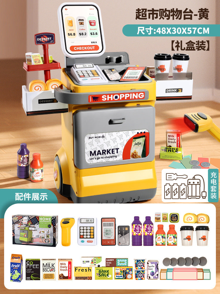 Cross-Border Children's Pretend Supermarket Cash Register Coffee Refrigerator Educational Role-Playing Toys Girls' Birthday…