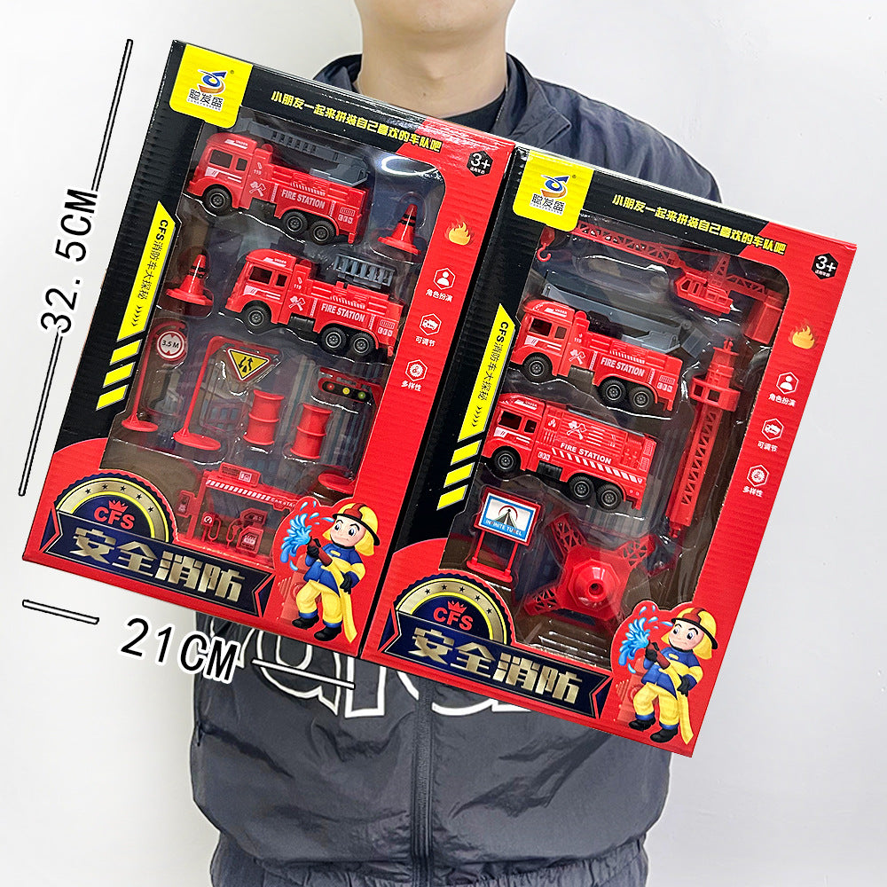 Construction Vehicle Fire Truck Toy Set Toy Car Pull-Back Car Kindergarten Training Institution Gift Boy Toy - Firefighting…
