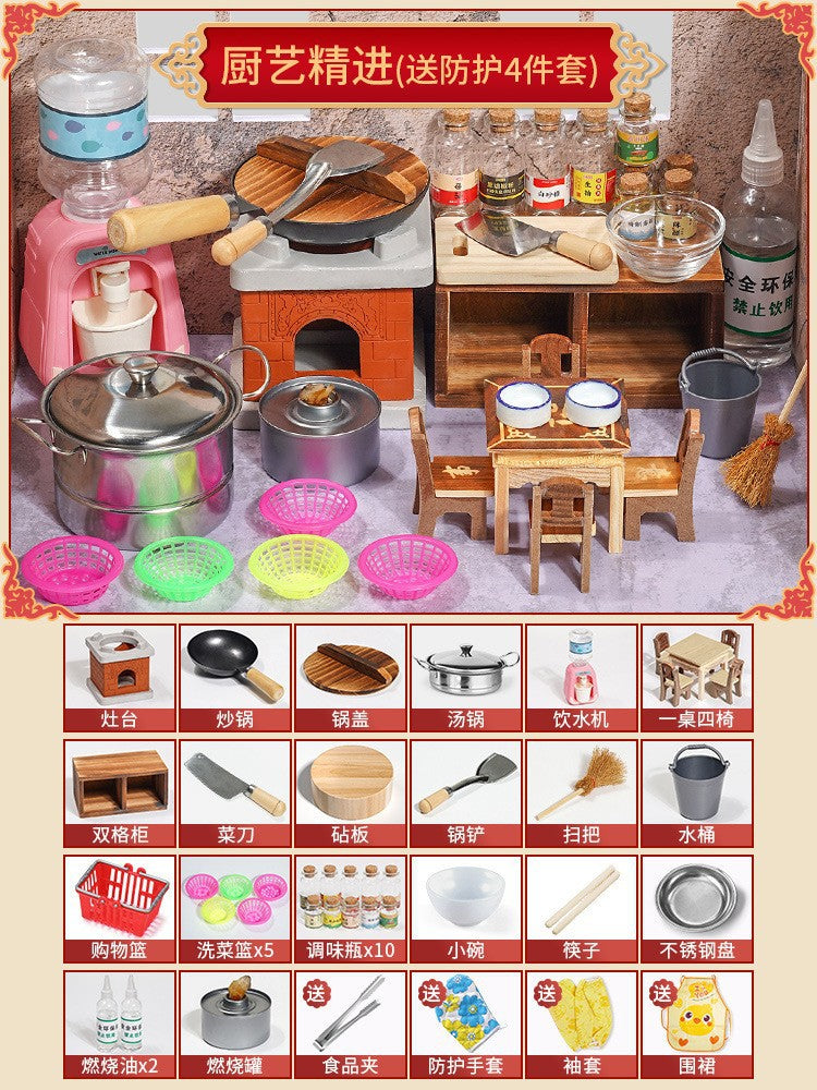 Children's mini kitchen toys can really cook house cooking wooden full set of simulation kitchenware suit manufacturers…