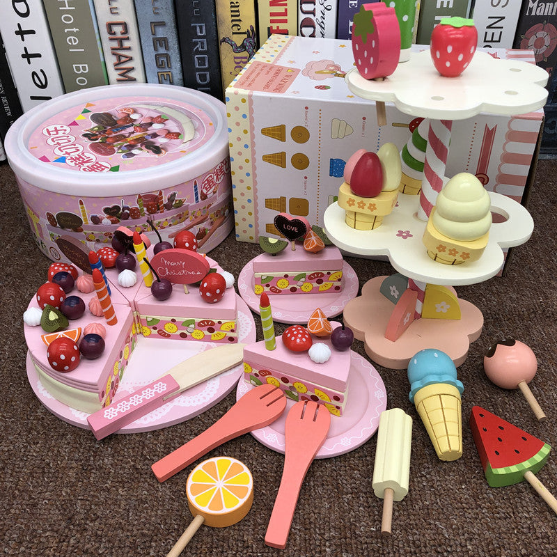 Girl's new year birthday gift simulation cake children's wooden cutting play house kitchen little Princess toy - Upgraded…