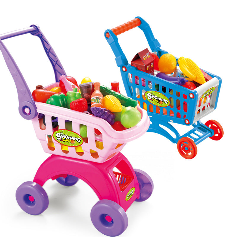 Children's shopping cart play house toy simulation baby cart cut fruit (large, medium and small variety of cars can be…