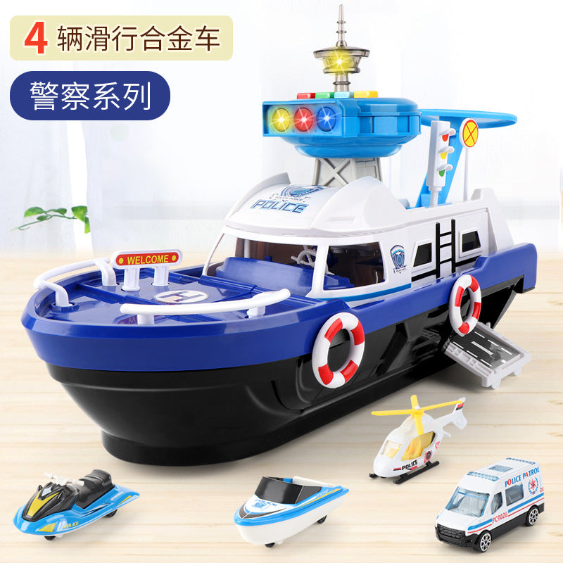 New Children's Large Inertia Storage Boat with Light Music Boys and Girls Baby Fire Police Car Toy Model - Police storage…