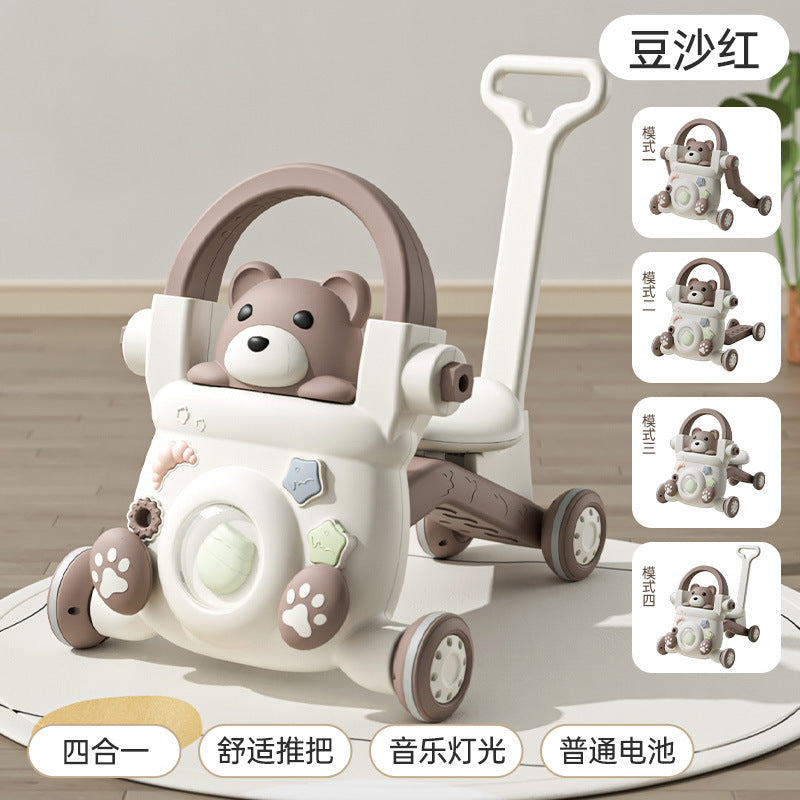 Baby Walker Anti-O-Leg Infant Multi-Functional Music Light Walking Stroller Child Toy Cartoon Walker - Bean paste red…