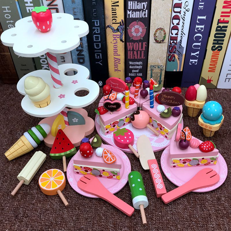 Girl's new year birthday gift simulation cake children's wooden cutting play house kitchen little Princess toy - Double…