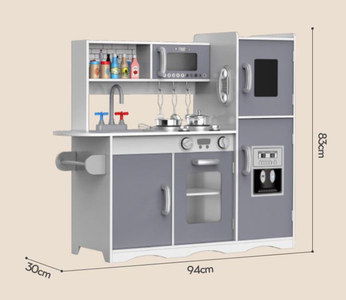 Danish Children's Pretend Play Kitchen Cooking Toy Set with Realistic Sound and Light, Refrigerator, and Wooden Stove…