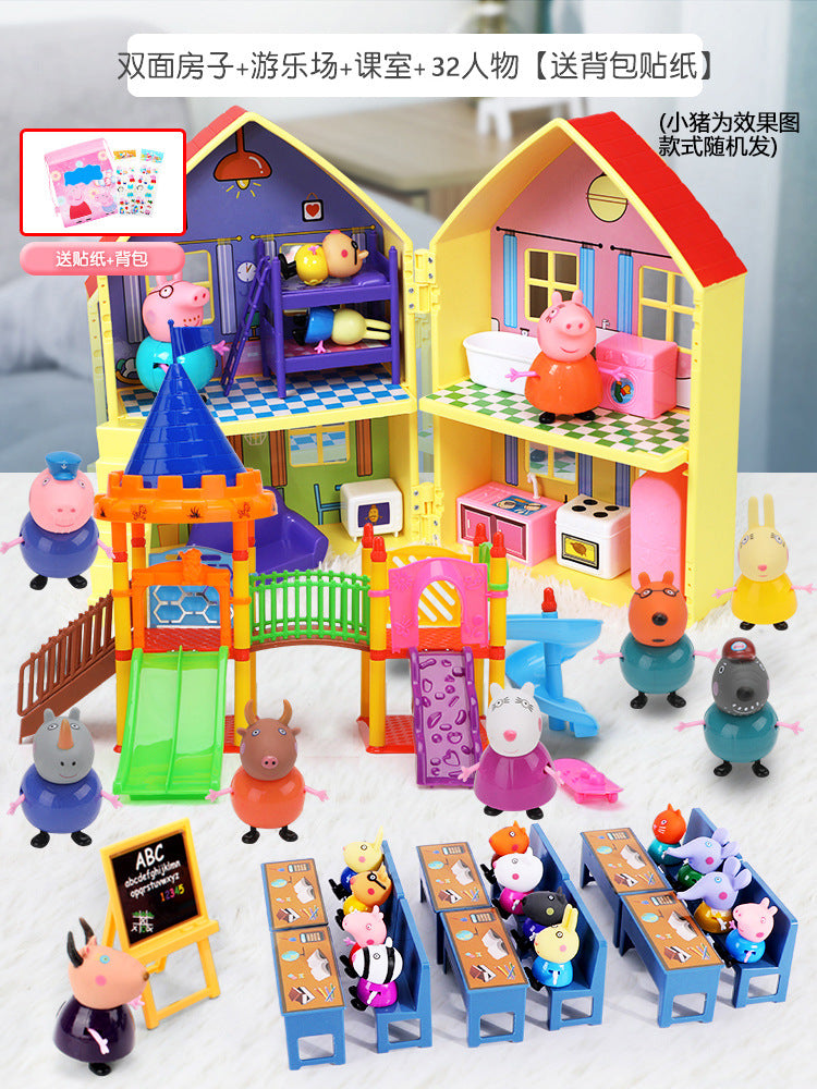 Peppa Pig Toy Play House Double-Sided House Educational Doll for Girls Boys Children's Day Gift - Double-sided house +…