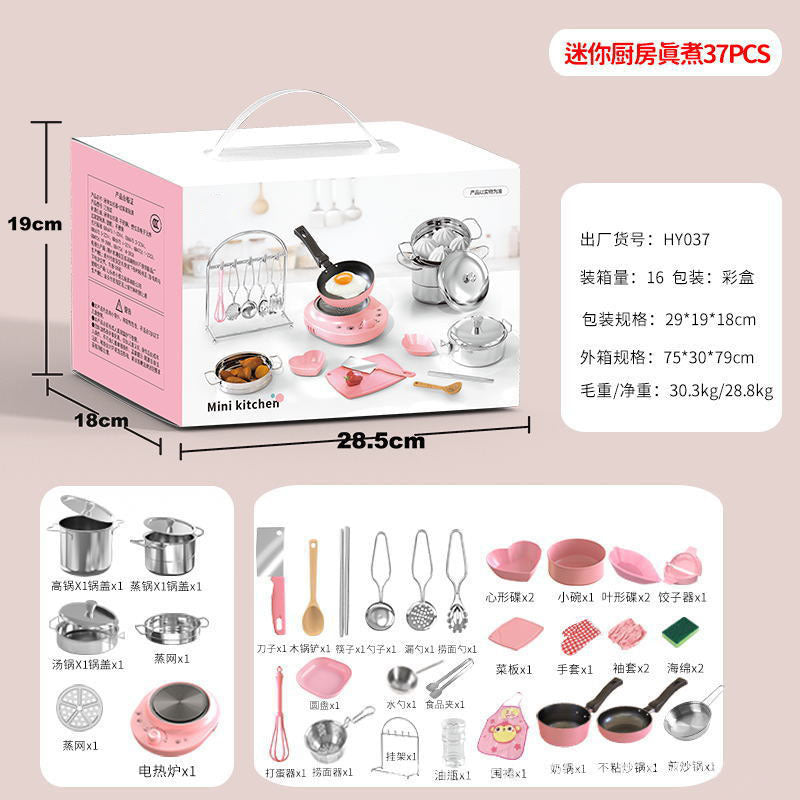 Wholesale Manufacturer Cross-Border Mini Kitchen Full Set of Cooking Girls Kitchen Utensil Set Children's Real Cooking Play…