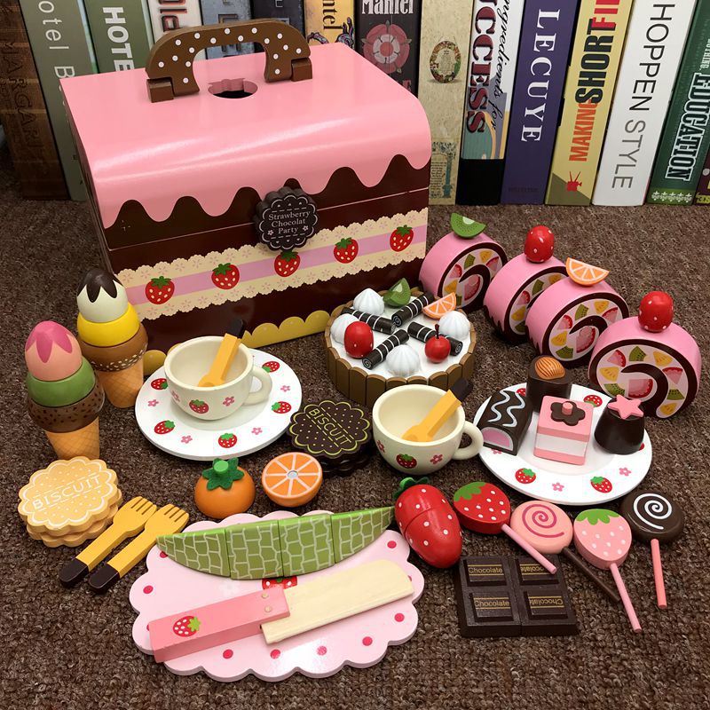 Girl's new year birthday gift simulation cake children's wooden cutting play house kitchen little Princess toy - Cake basic…