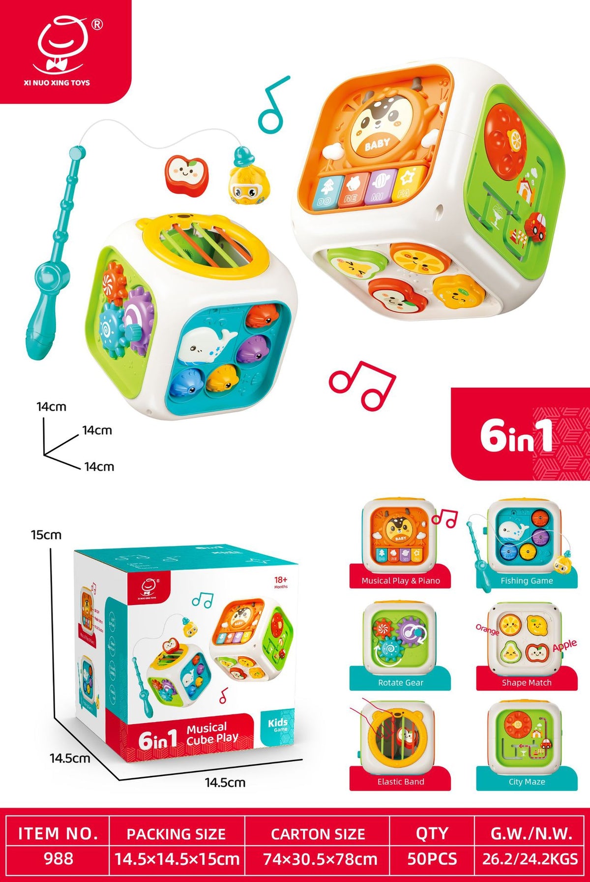 Cross-border Infant Polyhedron Hand-clapped Drum Baby Music Clap Drum Nine-sided Body Early Education Puzzle Toys for 0-3…