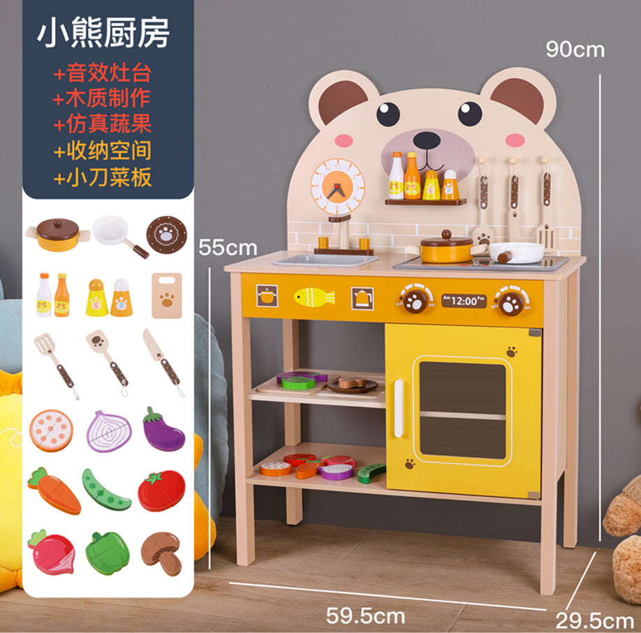 Danish Children's Pretend Play Kitchen Cooking Toy Set with Realistic Sound and Light, Refrigerator, and Wooden Stove…