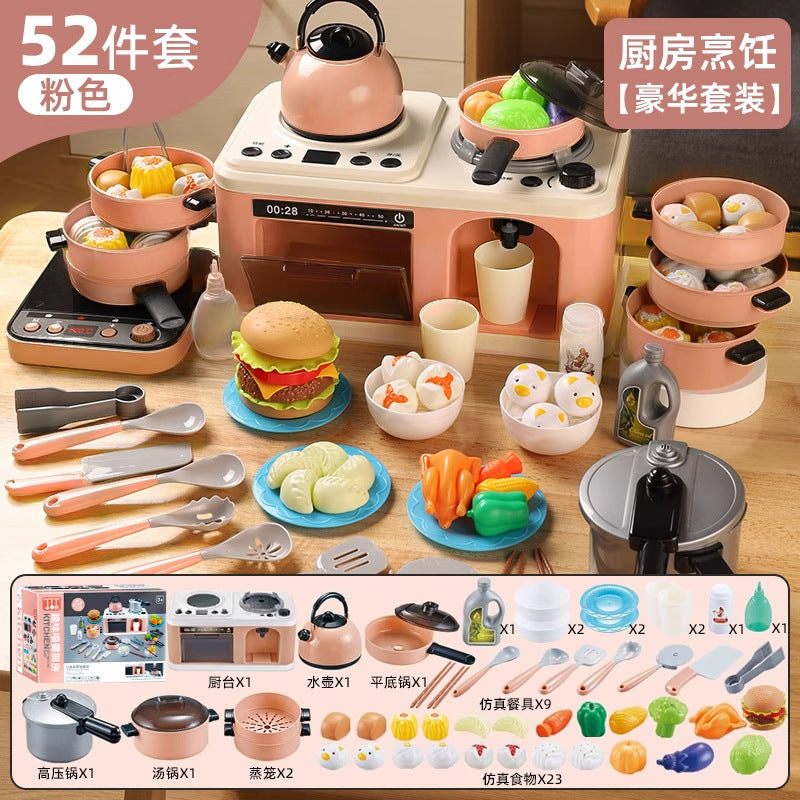 Children's Kitchen Cooking Toys Full Set of Simulated Fun Spray Multi-Functional Stove Baby Play House Cooking Gift…