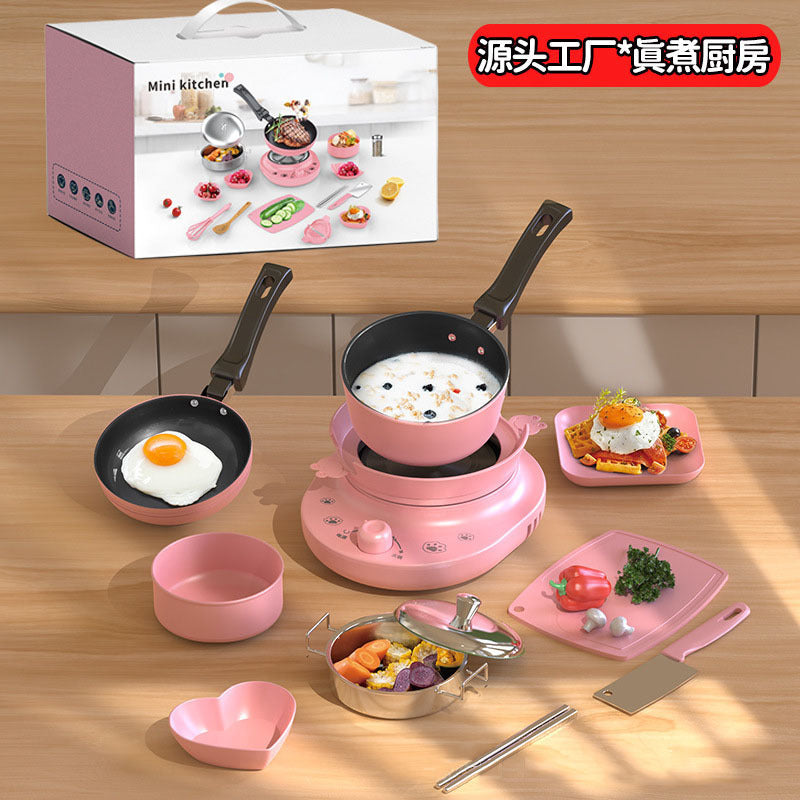Wholesale Manufacturer Cross-Border Mini Kitchen Full Set of Cooking Girls Kitchen Utensil Set Children's Real Cooking Play…