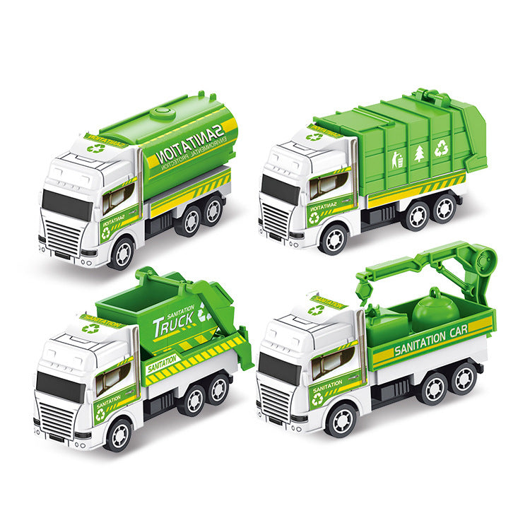 Wholesale children's toy engineering vehicle city sanitation vehicle four mini plastic pull-back vehicle wholesale gift…