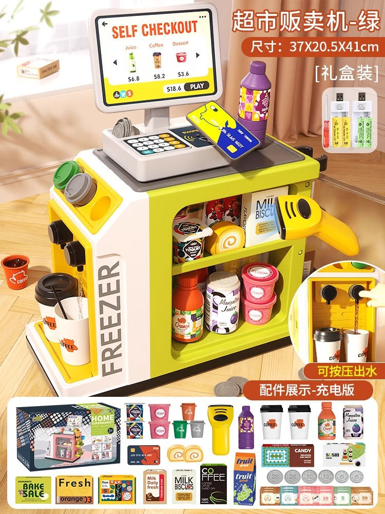 Cross-Border Children's Pretend Supermarket Cash Register Coffee Refrigerator Educational Role-Playing Toys Girls' Birthday…