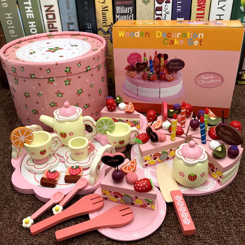 Girl's new year birthday gift simulation cake children's wooden cutting play house kitchen little Princess toy