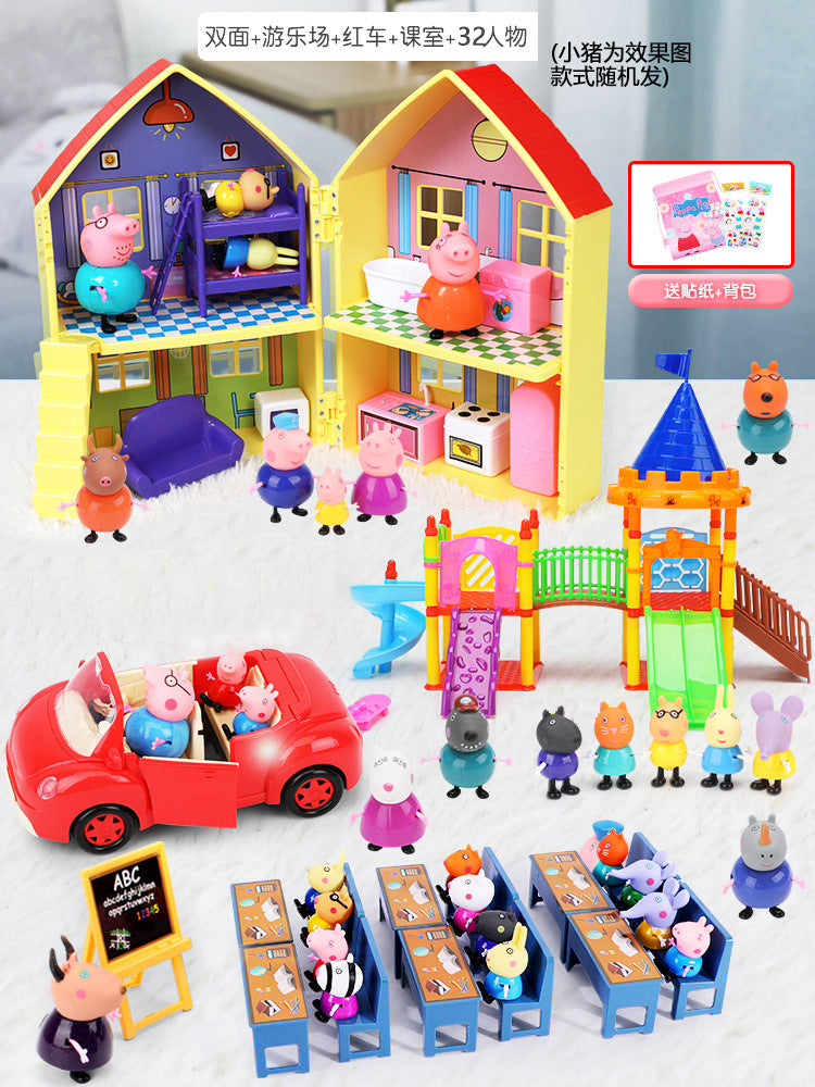 Peppa Pig Toy Play House Double-Sided House Educational Doll for Girls Boys Children's Day Gift - Double-sided + playground…