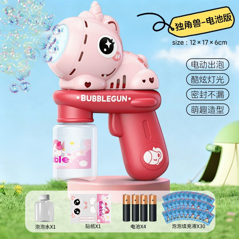Upgraded Electric Cartoon Bubble Gun with One-Touch Bubble Release and Lights, Safe for Babies, Leak-Proof Outdoor Bubble…