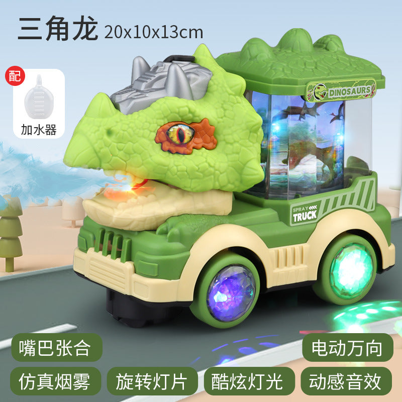 Cross-border electric universal rotating spray toy Tyrannosaurus locomotive electric sounding light children's toy car…