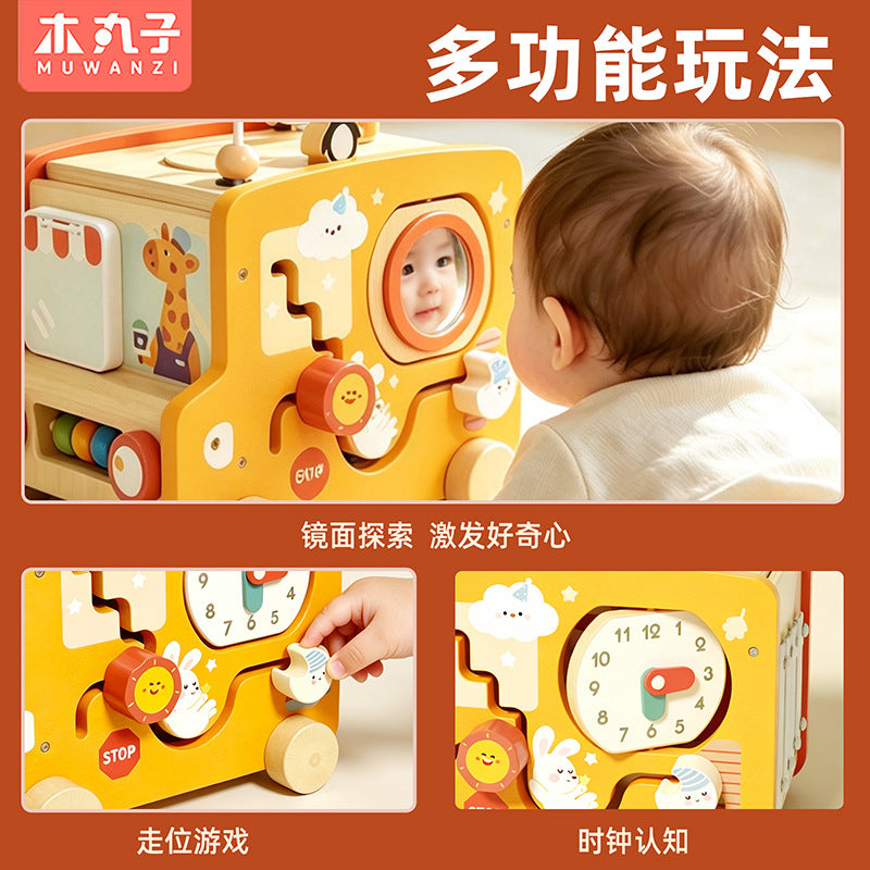 Kids wooden early education puzzle car matching multifunctional pentahedron stroller montessori all-in-one busy car toy…