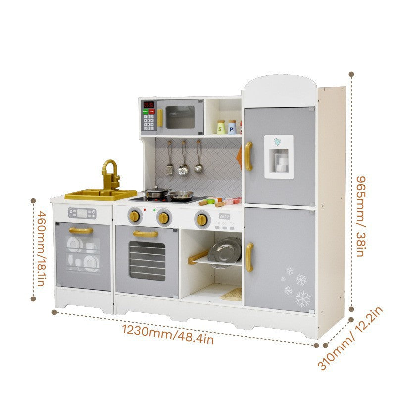 Danish Children's Pretend Play Kitchen Cooking Toy Set with Realistic Sound and Light, Refrigerator, and Wooden Stove…