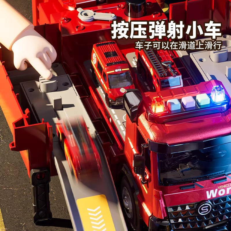 Hot-Selling Large Fire Truck Toy for Boys, Ladder Truck, Transforming Water Spray Children's Set, Car Toy for 2-3 Years…
