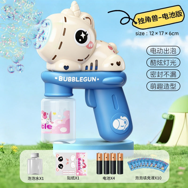 Upgraded Electric Cartoon Bubble Gun with One-Touch Bubble Release and Lights, Safe for Babies, Leak-Proof Outdoor Bubble…