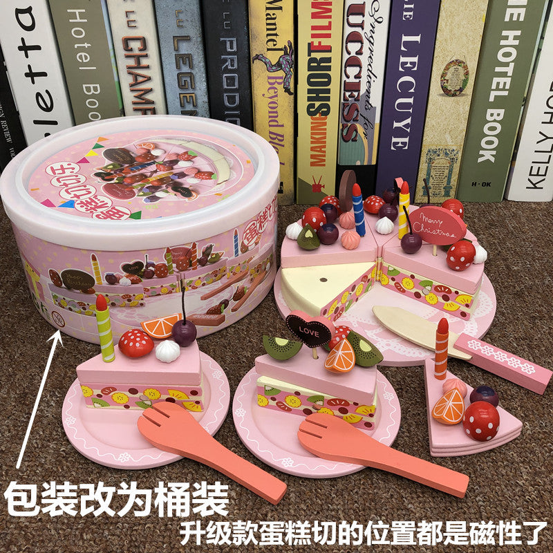 Girl's new year birthday gift simulation cake children's wooden cutting play house kitchen little Princess toy - Upgraded…