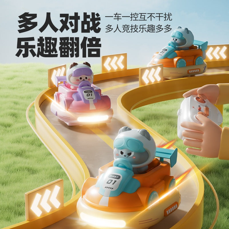 Cute remote-controlled bumper car for kids, featuring sound and light effects, and a 2.4G remote control for battling other…