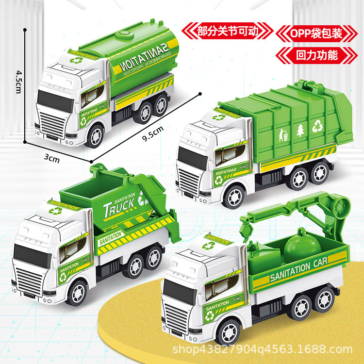 Wholesale children's toy engineering vehicle city sanitation vehicle four mini plastic pull-back vehicle wholesale gift…