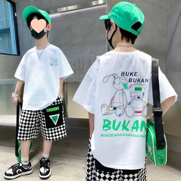 Boys Fashionable Cartoon - Boys' Fashionable Cartoon Letter Jacket Shorts Two-piece Set - Boys Summer & Party Dresses