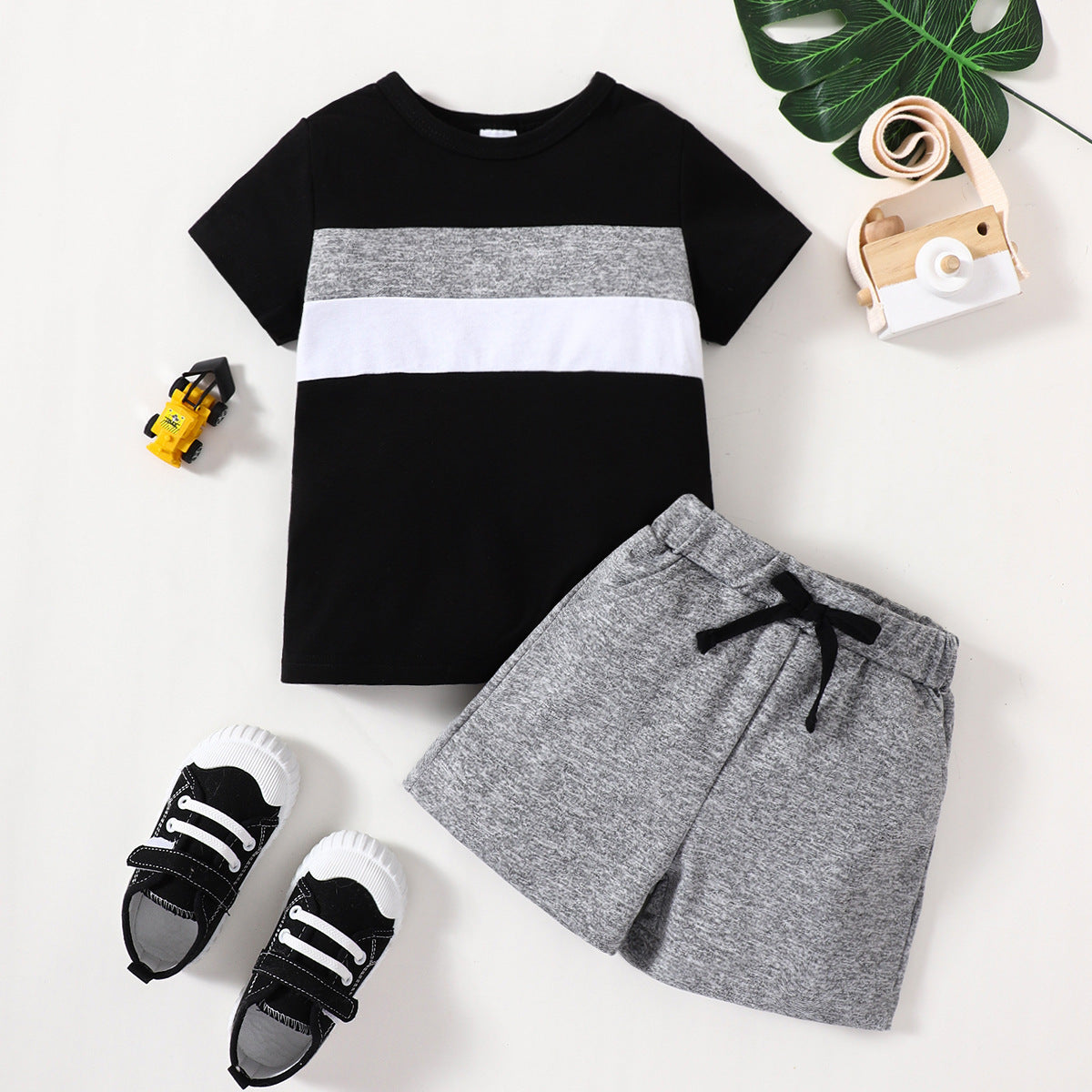 Boys New Suit - Boys' New Suit Color-block Crew Neck Short-sleeved Shirt Short Gray Children Suit - Boys Summer & Party