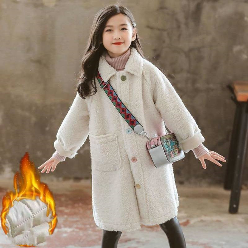 Girls' Jacket Quilted Thickened Autumn And Winter Lamb Plush