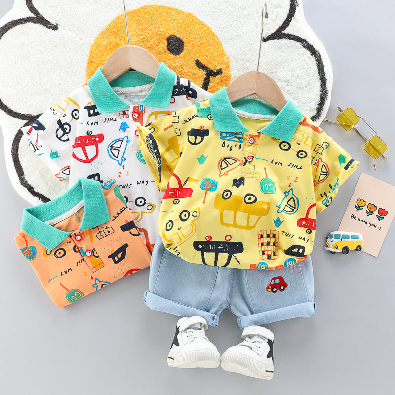 Boys And Girls Car Pattern Two-piece Summer Casual Clothes Baby - Boys Summer & Party Dresses - Baby's World (view 5)