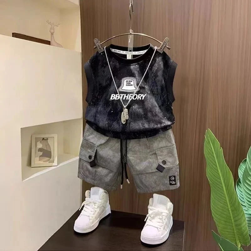 Children Boutique Summer Outfits 2025 New Boys Sleeveless Hat Letter T-Shirt And Pocket Shorts 2pcs Fashion Set Kid Sport