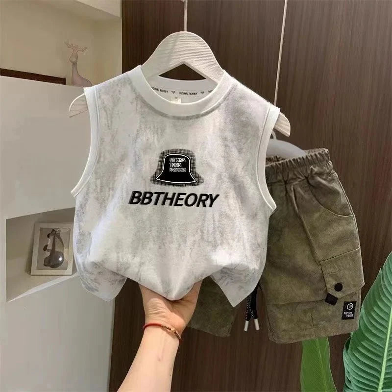 Children Boutique Summer Outfits 2025 New Boys Sleeveless Hat Letter T-Shirt And Pocket Shorts 2pcs Fashion Set Kid Sport