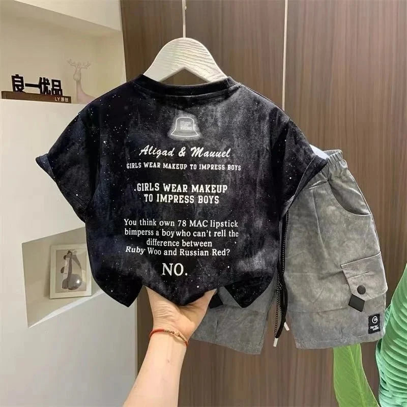 Children Boutique Summer Outfits 2025 New Boys Sleeveless Hat Letter T-Shirt And Pocket Shorts 2pcs Fashion Set Kid Sport