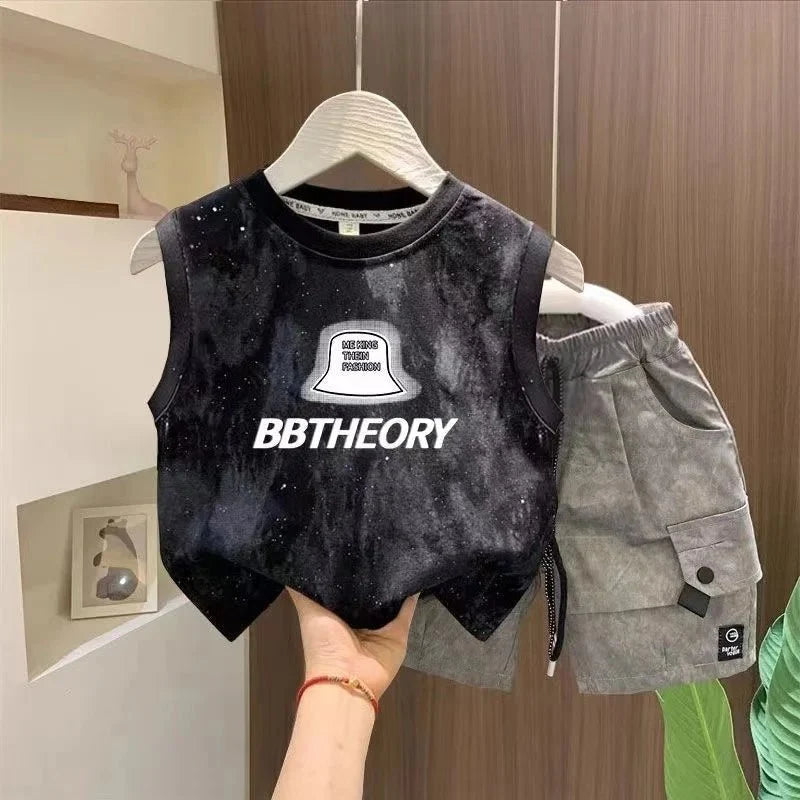 Children Boutique Summer Outfits 2025 New Boys Sleeveless Hat Letter T-Shirt And Pocket Shorts 2pcs Fashion Set Kid Sport