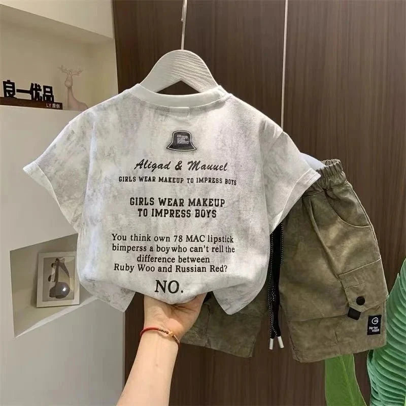 Children Boutique Summer Outfits 2025 New Boys Sleeveless Hat Letter T-Shirt And Pocket Shorts 2pcs Fashion Set Kid Sport