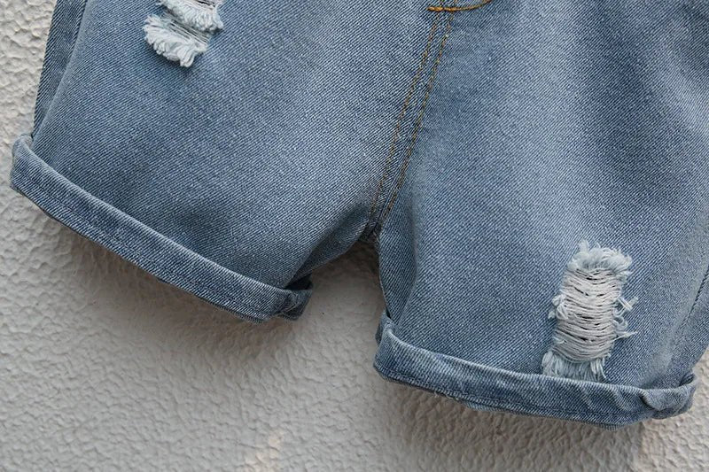 Children Summer Fashion Baby Boys Clothes Cartoon Bear T-shirt Denim Shorts 2pcs/sets Kids Outfits Costume Casual Sports