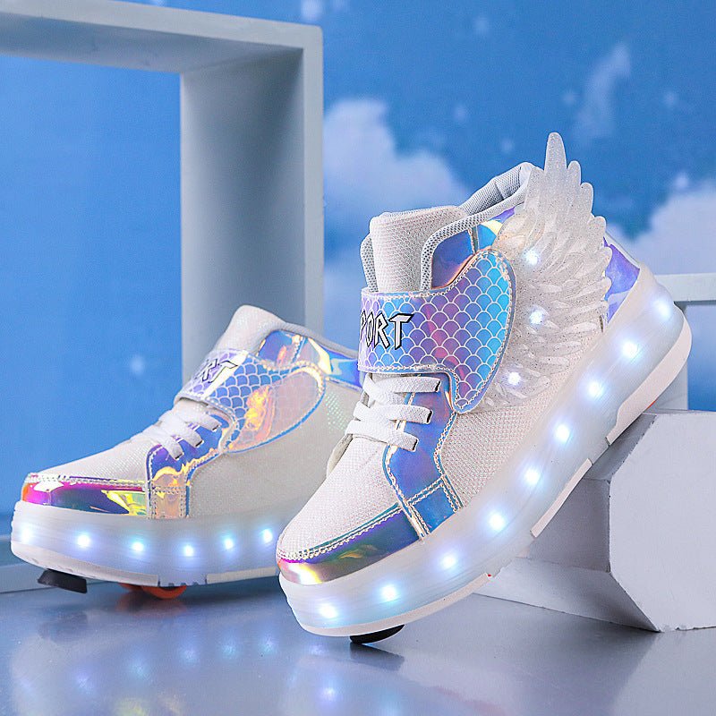 Children's Double-wheel Deformed Wings LED Luminous Rollerskate - BaBy's World