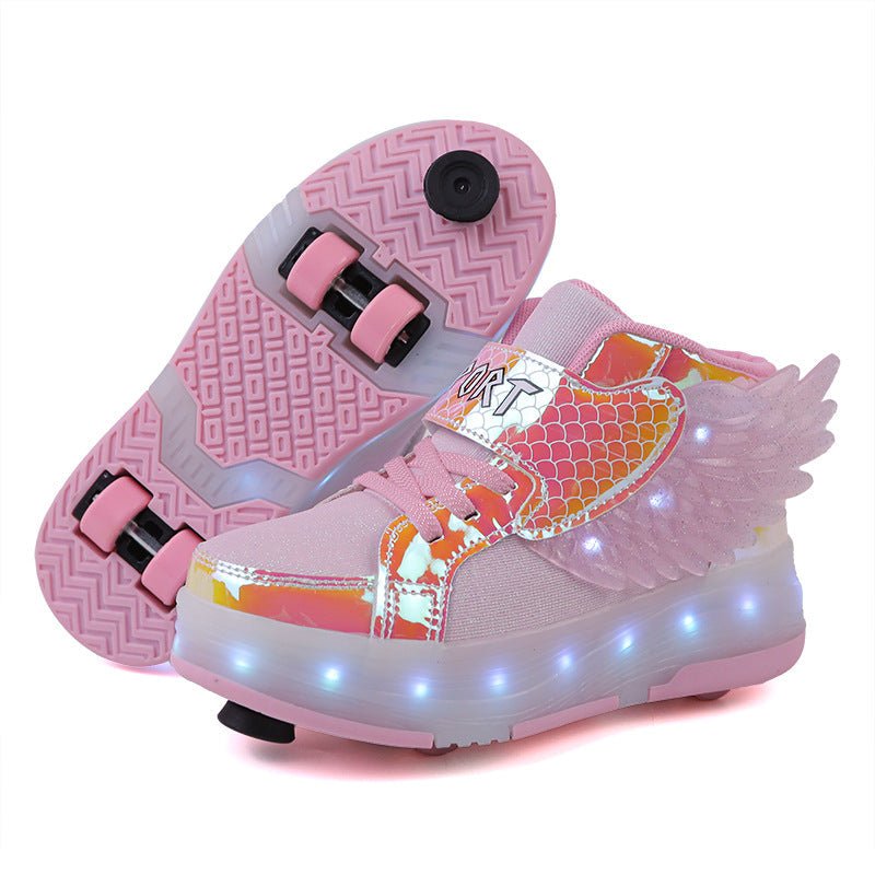 Children's Double-wheel Deformed Wings LED Luminous Rollerskate - BaBy's World