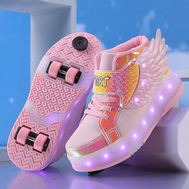 Children's Double-wheel Deformed Wings LED Luminous Rollerskate - BaBy's World