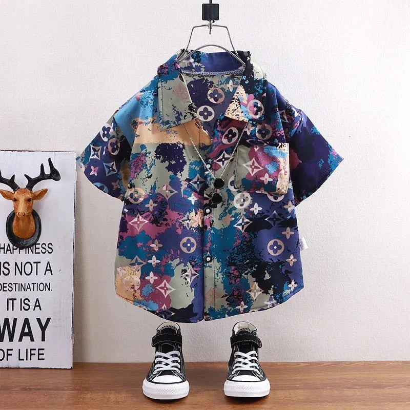 Children Shirts Summer - Children's shirts summer style short sleeved boys' tops baby coats children's clothing Hong Kong