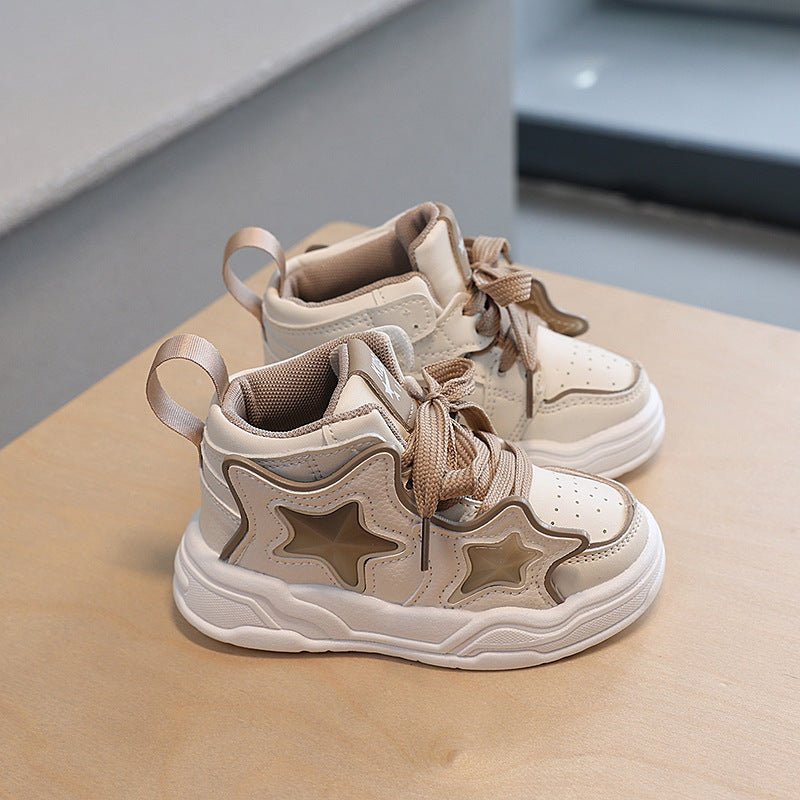 Children's Sports Shoes, Boys' Casual Sneakers, Mid-Top Shoes, Girls' Bread Shoes, Five-Pointed Star Baby Non-Slip Shoes - BaBy's World