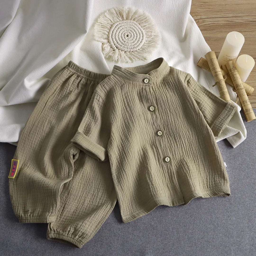 Children Stand Collar - Children's Stand Collar Solid Cotton Set Kids Boy Homewear Clothes Children Clothing Casual Long