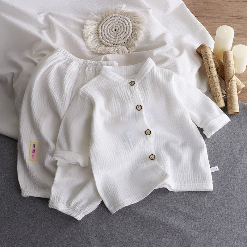 Children Stand Collar - Children's Stand Collar Solid Cotton Set Kids Boy Homewear Clothes Children Clothing Casual Long