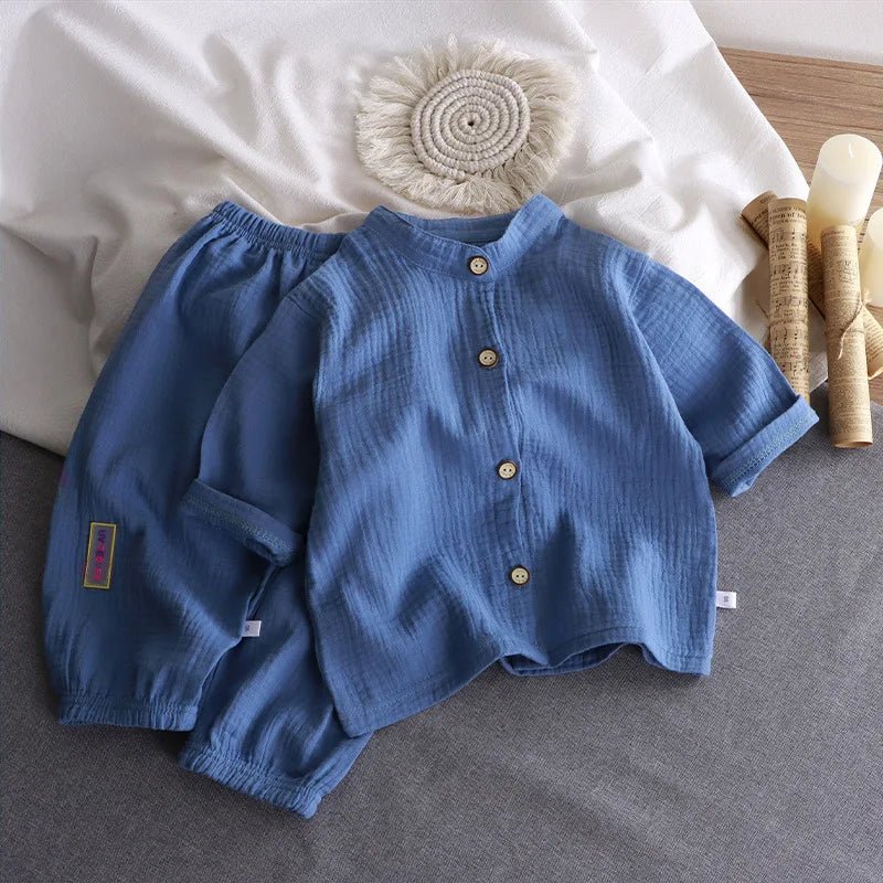 Children Stand Collar - Children's Stand Collar Solid Cotton Set Kids Boy Homewear Clothes Children Clothing Casual Long
