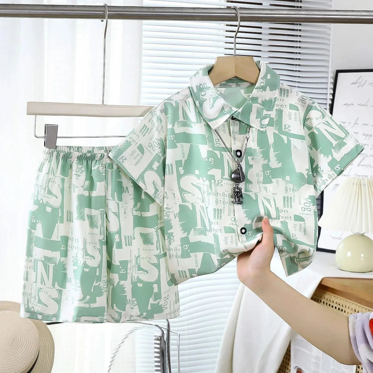 Childrens Summer Beach Outfit Boys Short Sleeve Shirt and Shorts Two Piece Set Casual Baby Clothes Toddler Clothing - Boys